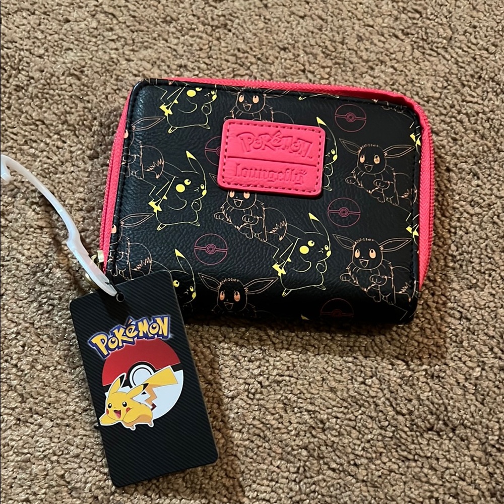 NWT Pokemon Loungefly Black Wallet. Pikachu and Eevee.